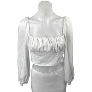 Princess Polly White Long Puff Sleeve Bustier Corset Blouse Crop Top Size 0